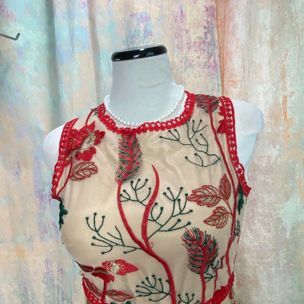 📌Simgent Mesh Dress Embroidery Flower Elegant Festive Lace Dress - Picture 3 of 16